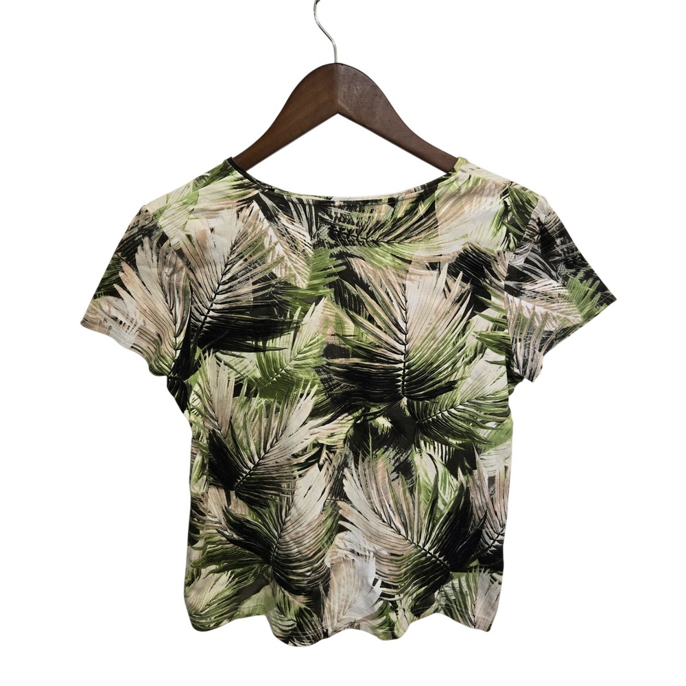 Croft & Barrow Womens Tropical Palm Leaf Print Classic Tee Green White Size M - Picture 2 of 5